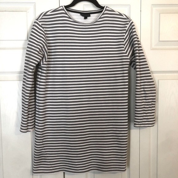 TOPSHOP Size 8 Gray White Striped Dress Cover Up Distressed 3/4 Sleeves Lounge - Picture 1 of 11